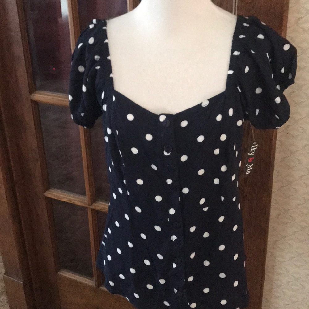 IKY & ME Navy Polka Dot Blouse Large